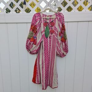 FARM Rio Anthropologie Pink and White Jacquard Maxi Dress NWT Medium